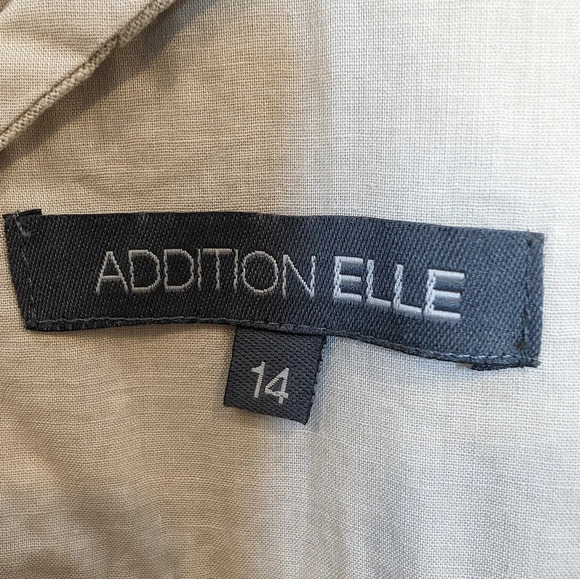 Y2K Addition Elle Khaki  Tan Linen Cotton Blend Midi Short Sleeve Dress Women 14 - Picture 3 of 8